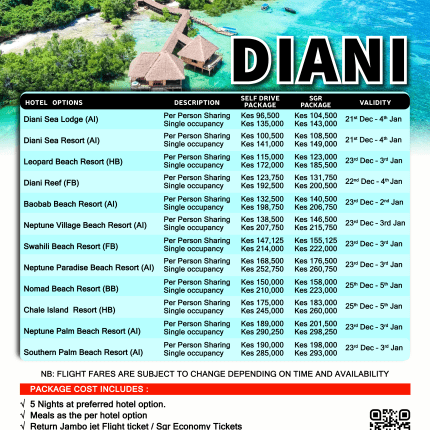 Diani packages from Nairobi