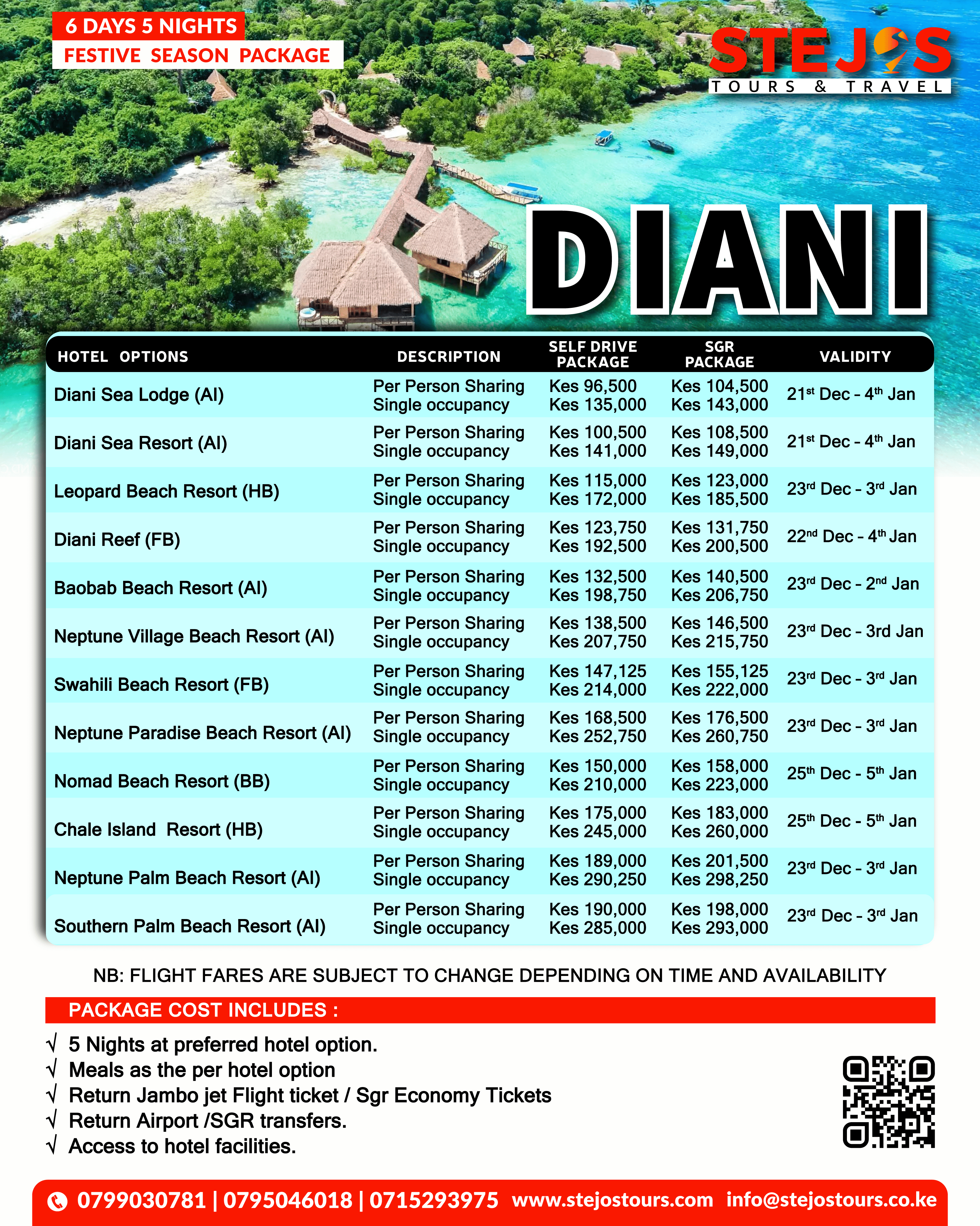 Diani packages from Nairobi