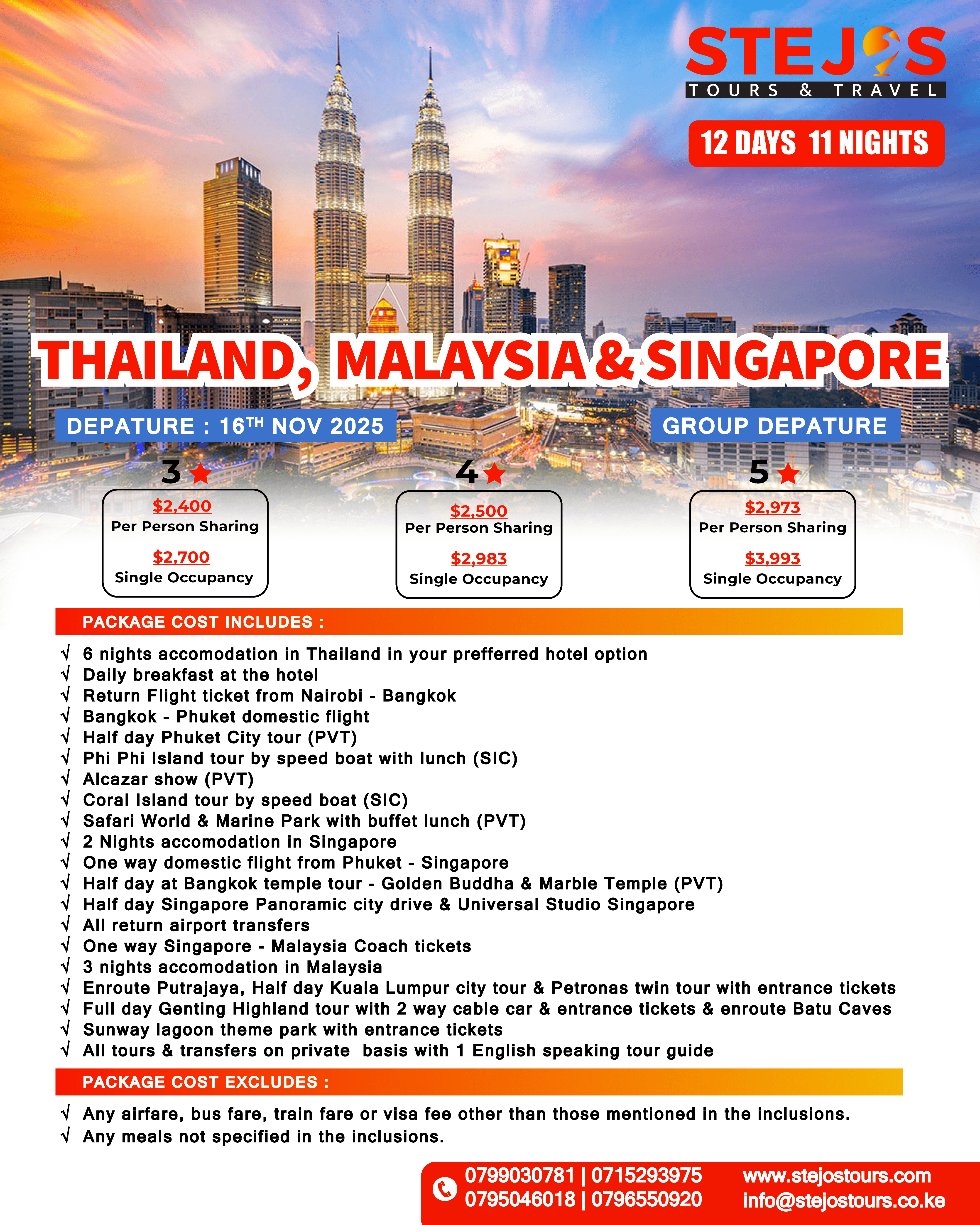 Thailand, Singapore Malaysia tour package price Thailand, Singapore Malaysia tour package price