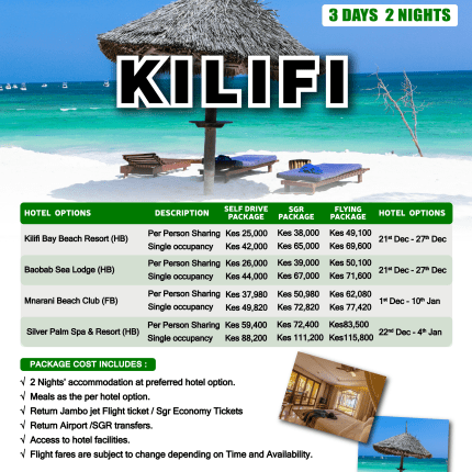 3 days Kilifi Malindi Festive packages from Nairobi